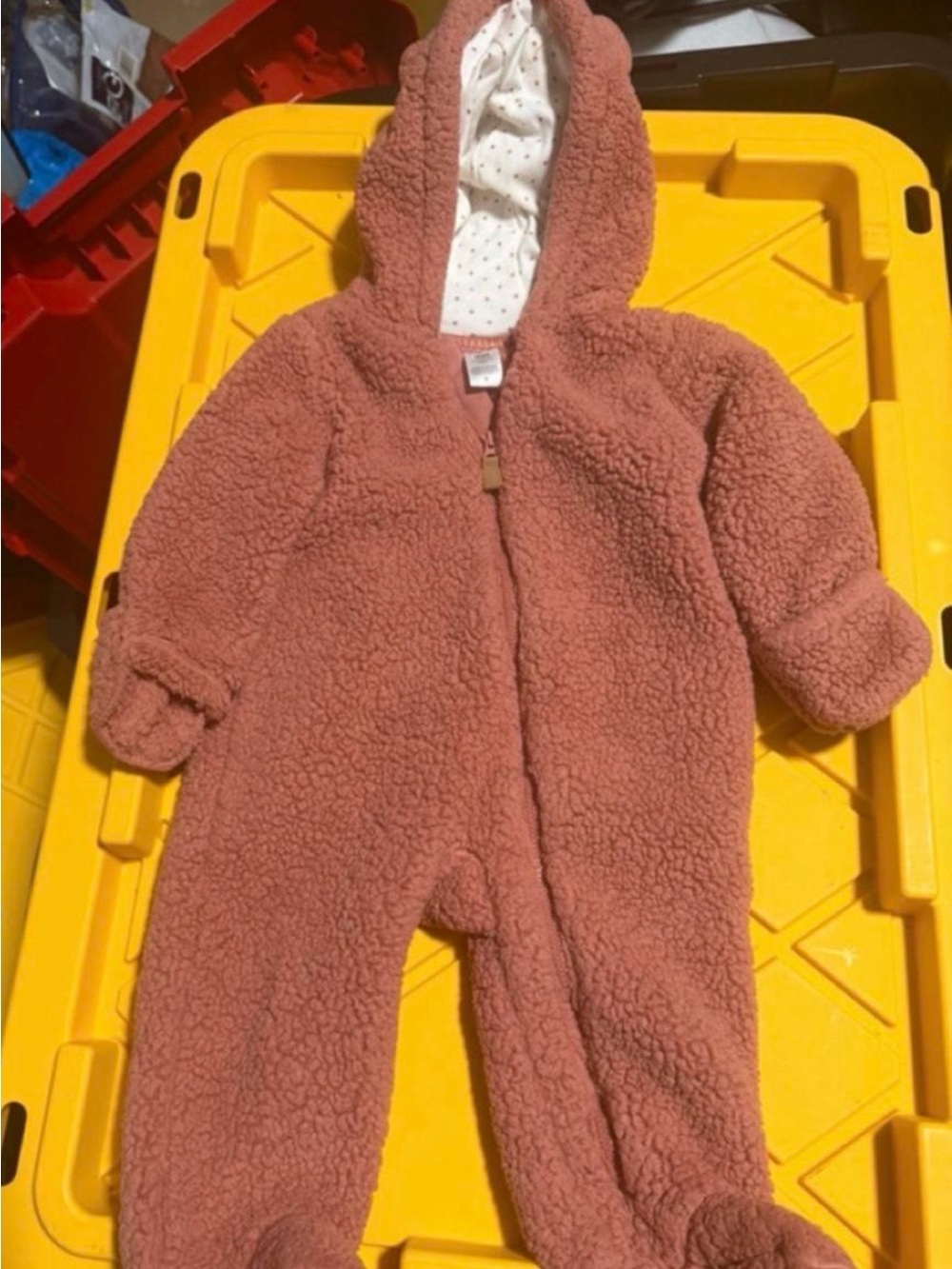Cozy Infant One-Piece Hooded Fleece Romper - Dusty Rose